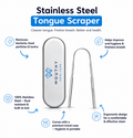 Mouthy stainless steel tongue scraper with hygienic travel 